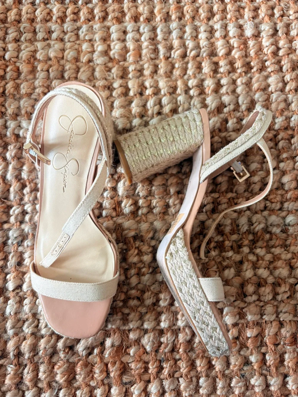 Jessica Simpson Cream and Blush Open-Toe Ankle Strap Heels